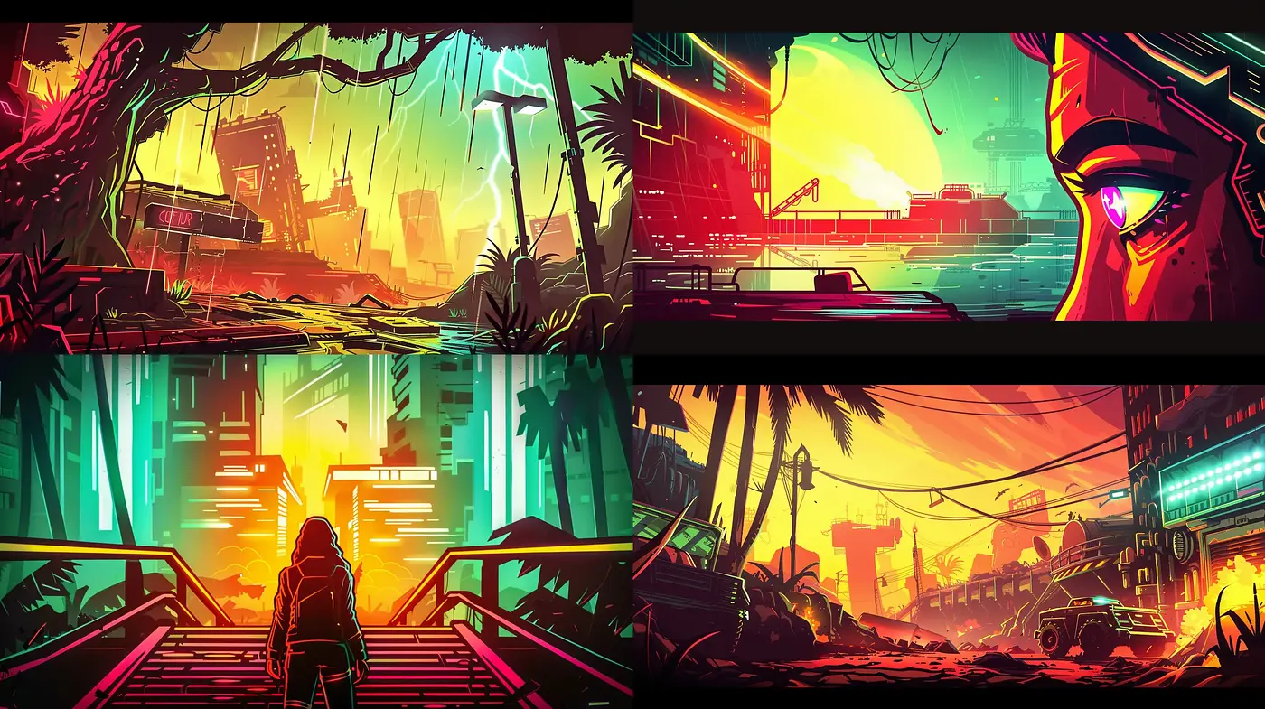 Neon Drenched Retro-Futuristic Dreamscape - Midjourney sref style