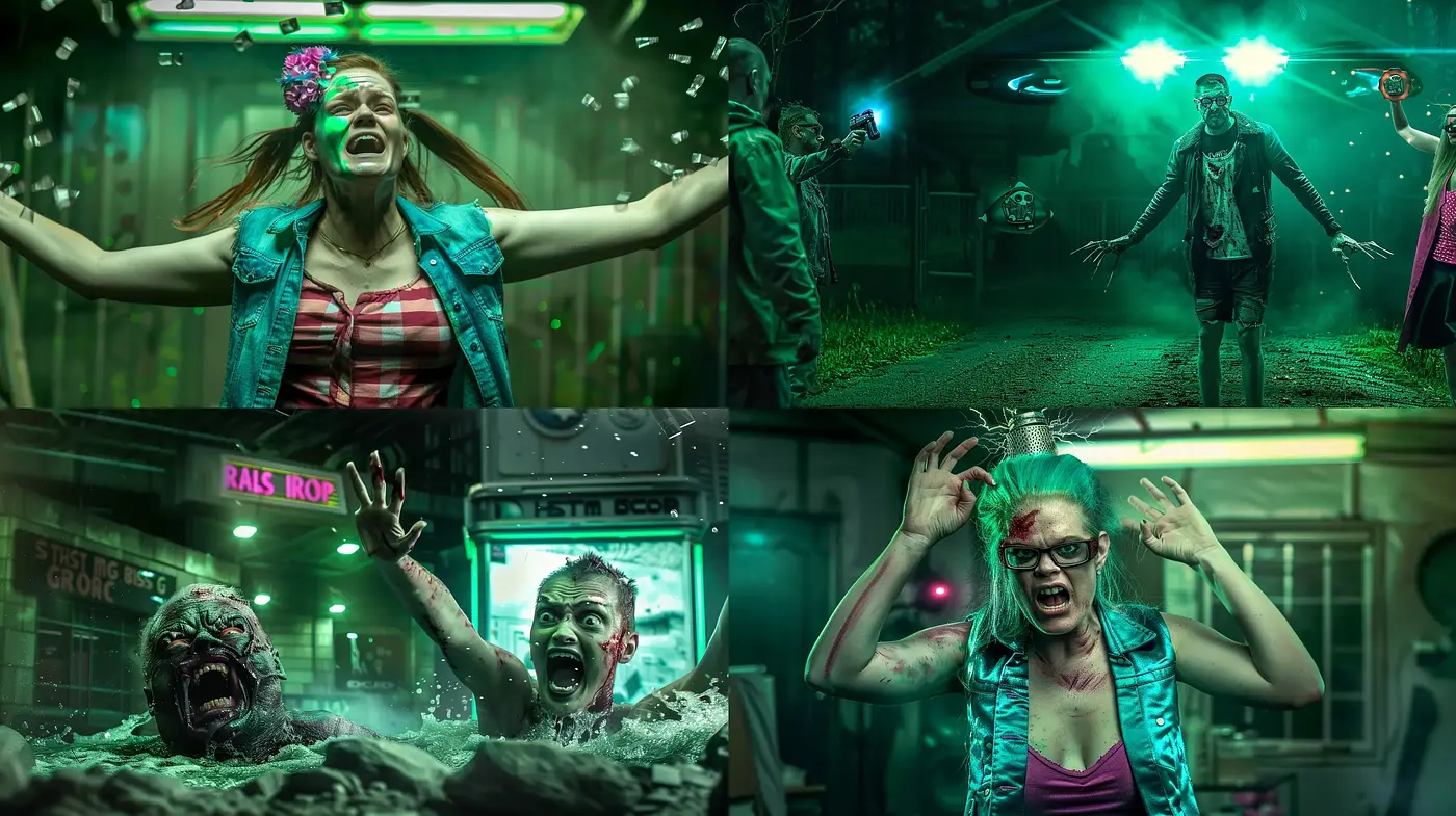 Neon-Noir Cinematic Visuals with a Surreal Horror Twist - Midjourney sref style
