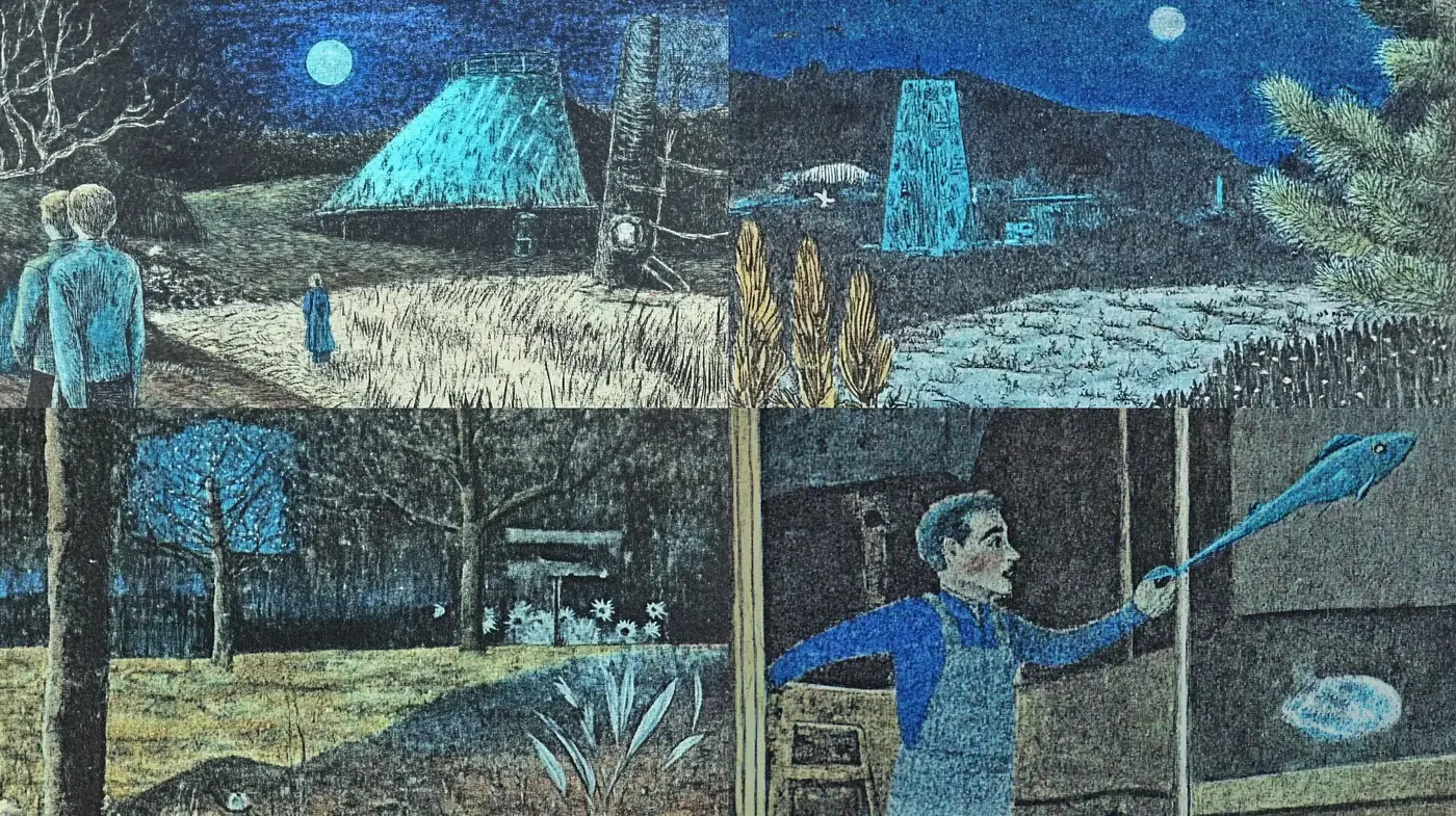 Nocturnal Hues and Textured Impression: A Study in Blue-Toned Environments - Midjourney sref style