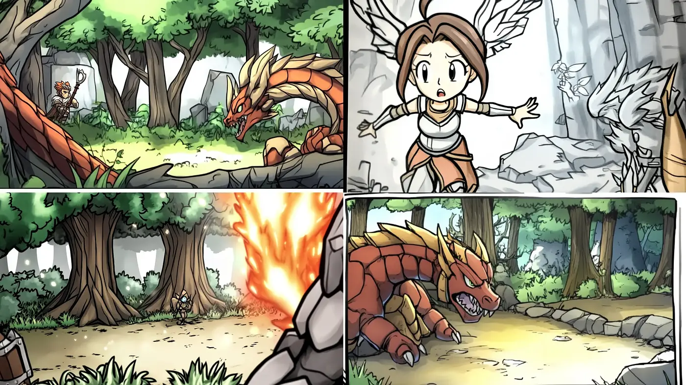 Enchanted Forest Showdown: A Fusion of Traditional Comic Book Art and Earthy Tones - Midjourney sref style