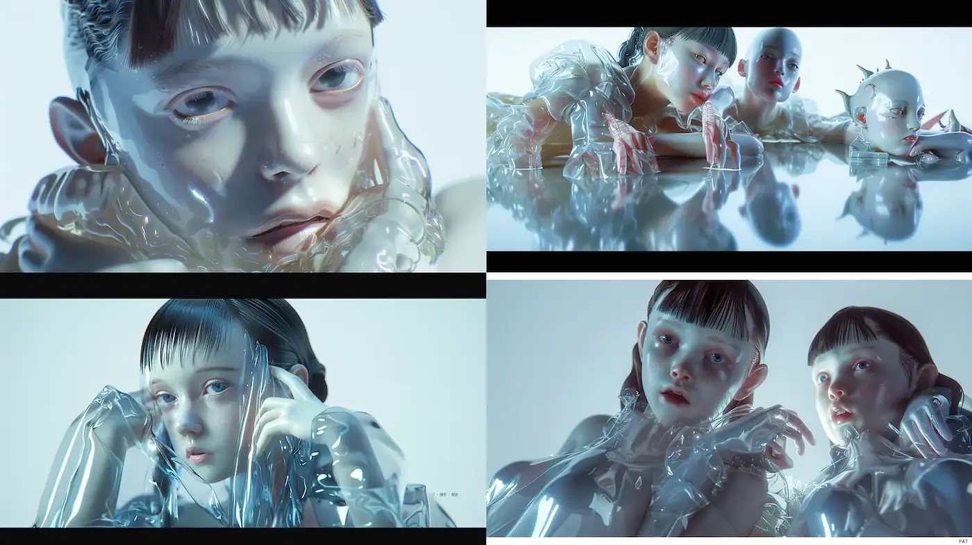 Futuristic, ethereal atmosphere with soft, expressive human forms - Midjourney sref style