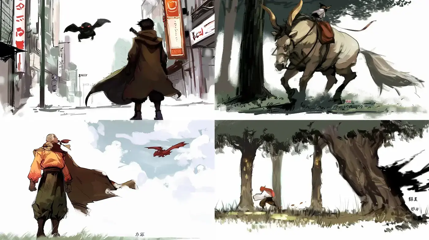 Evocative Brushstroke Narratives in a Harmonized Palette - Midjourney sref style