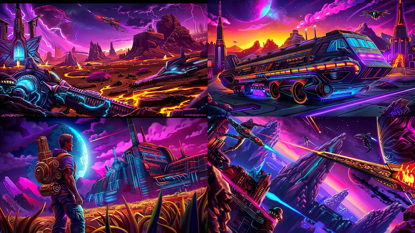 Synthwave Dreamscape: A Neon-Drenched Retrofuturist Vision - Midjourney sref style