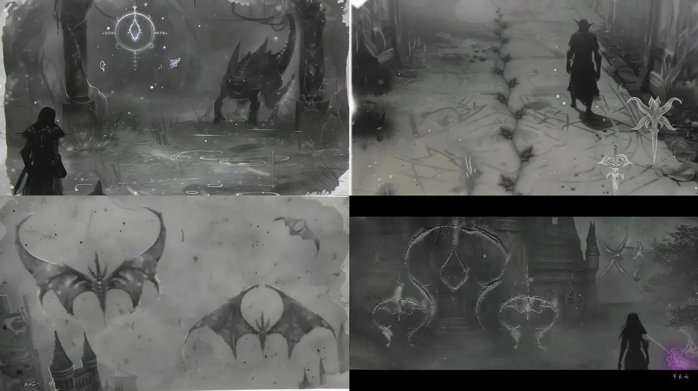 Atmospheric and Ethereal Dark Fantasy Visuals with Surreal Elements - Midjourney sref style