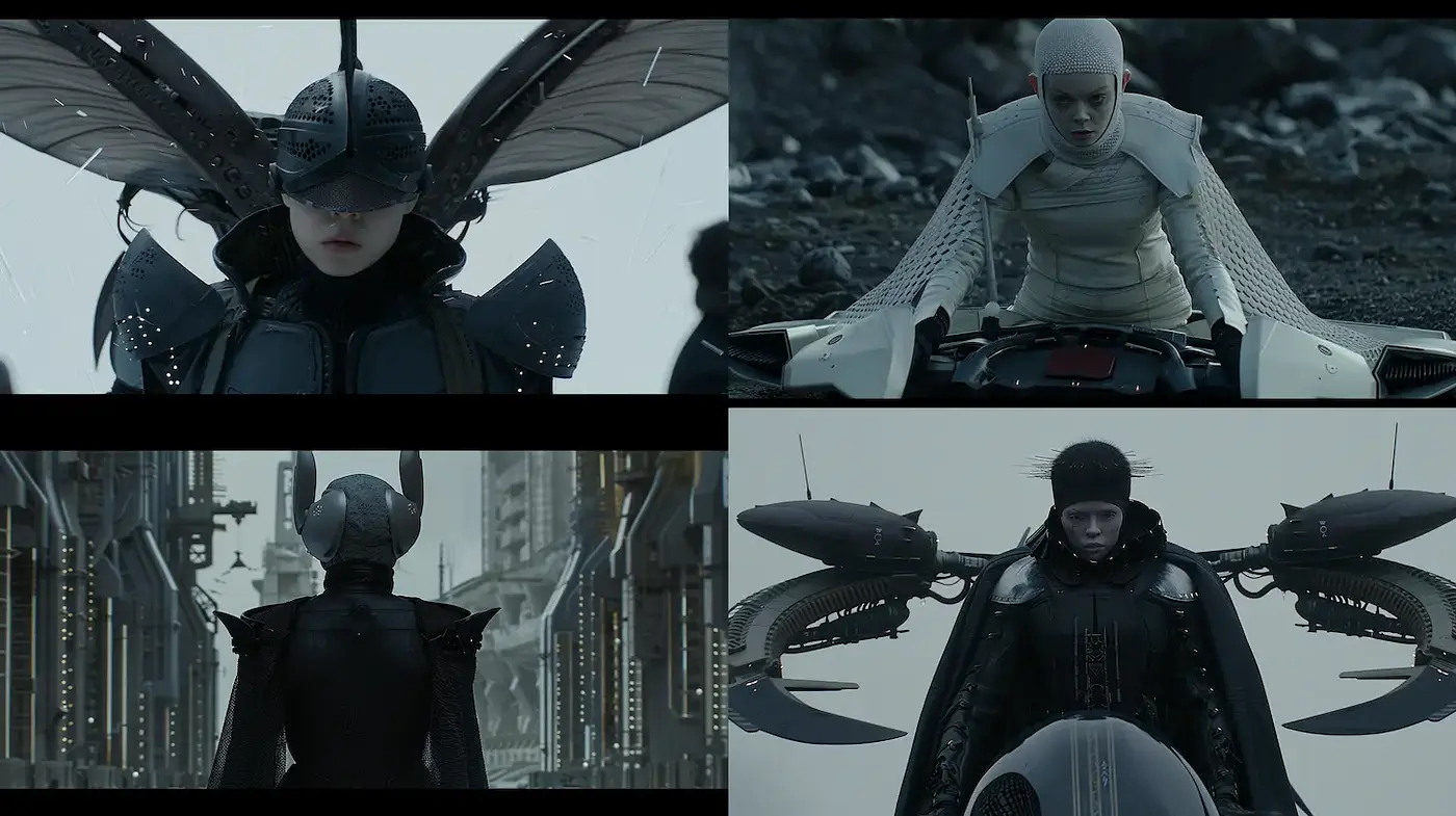 Futuristic and High-Tech Aesthetic Featuring Distinctive Armor and Stark Environments - Midjourney sref style