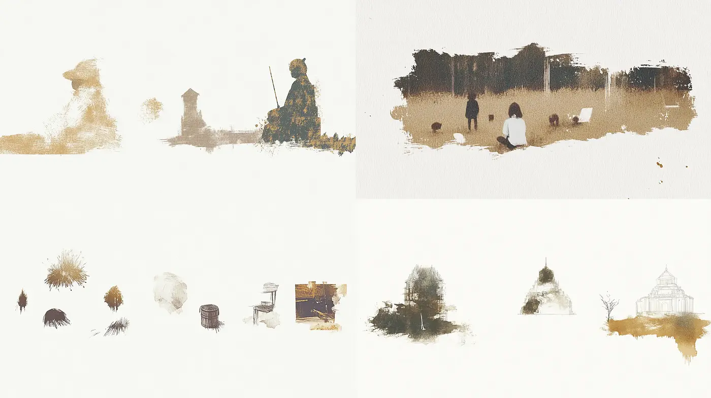 Ethereal Sepia Brushstrokes: A Modern Interpretation of Traditional Ink Wash Painting - Midjourney sref style
