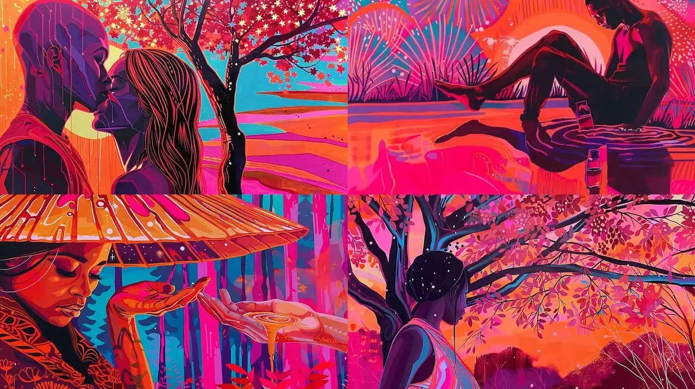 Saturated Hues and Ethereal Luminescence: A Vivid Dream-Like Exploration - Midjourney sref style