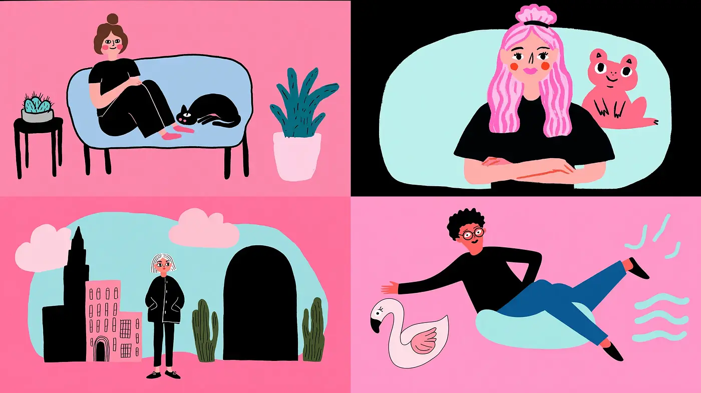 Playful and Whimsical Illustrations with a Bold Color Palette - Midjourney sref style