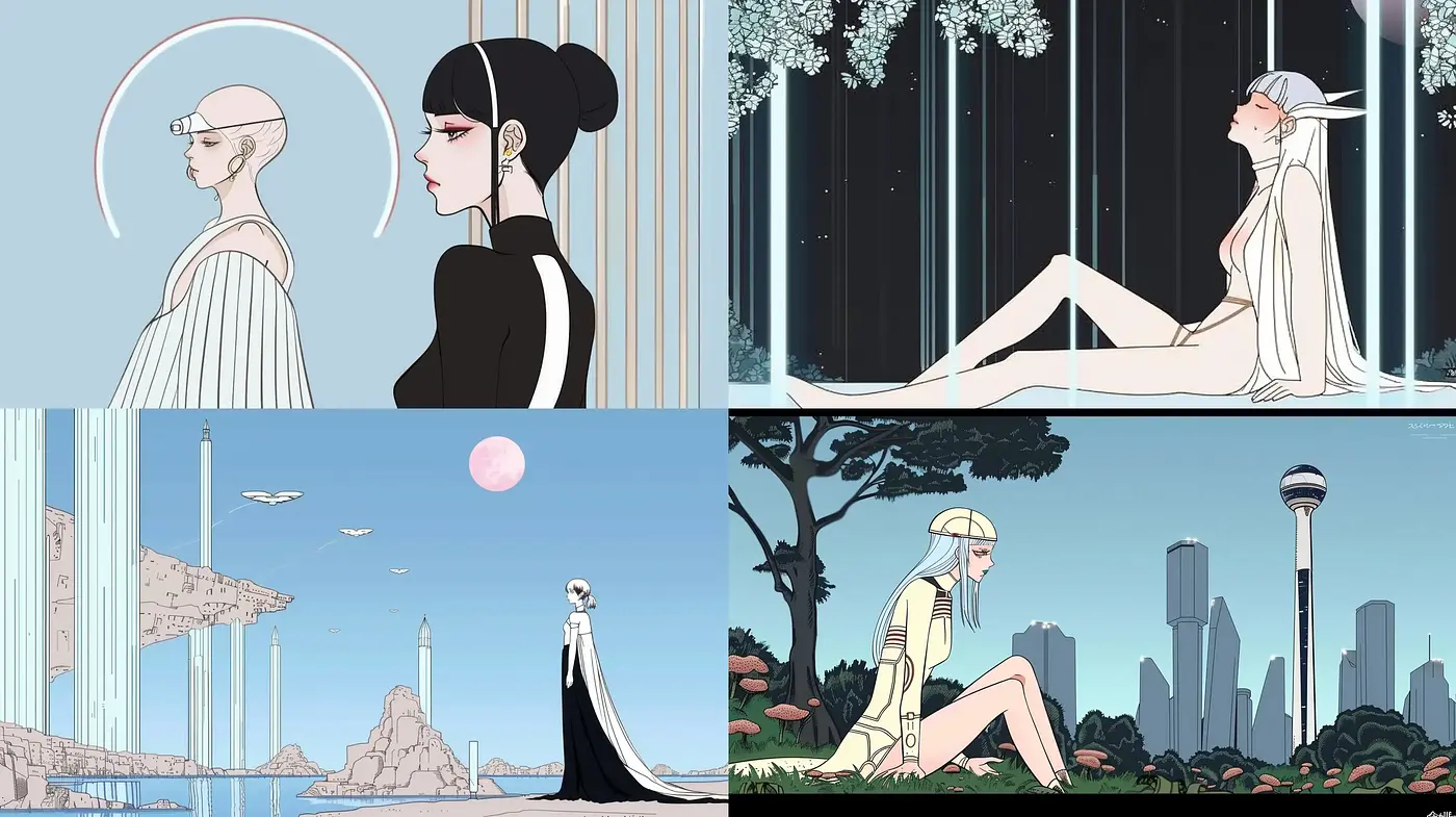 Ethereal Art Nouveau Fusion with Modern Anime Aesthetics - Midjourney sref style