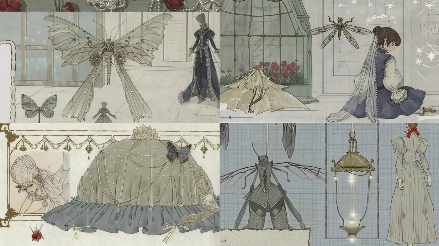 Ethereal Sketchbook Chronicles: A Fusion of Fantasy and Technical Drawing Elegance - Midjourney sref style