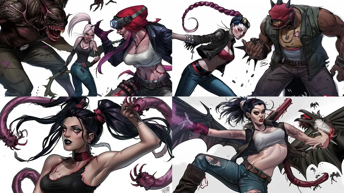 Dynamic Comic-Inspired Action with Surreal Elements - Midjourney sref style