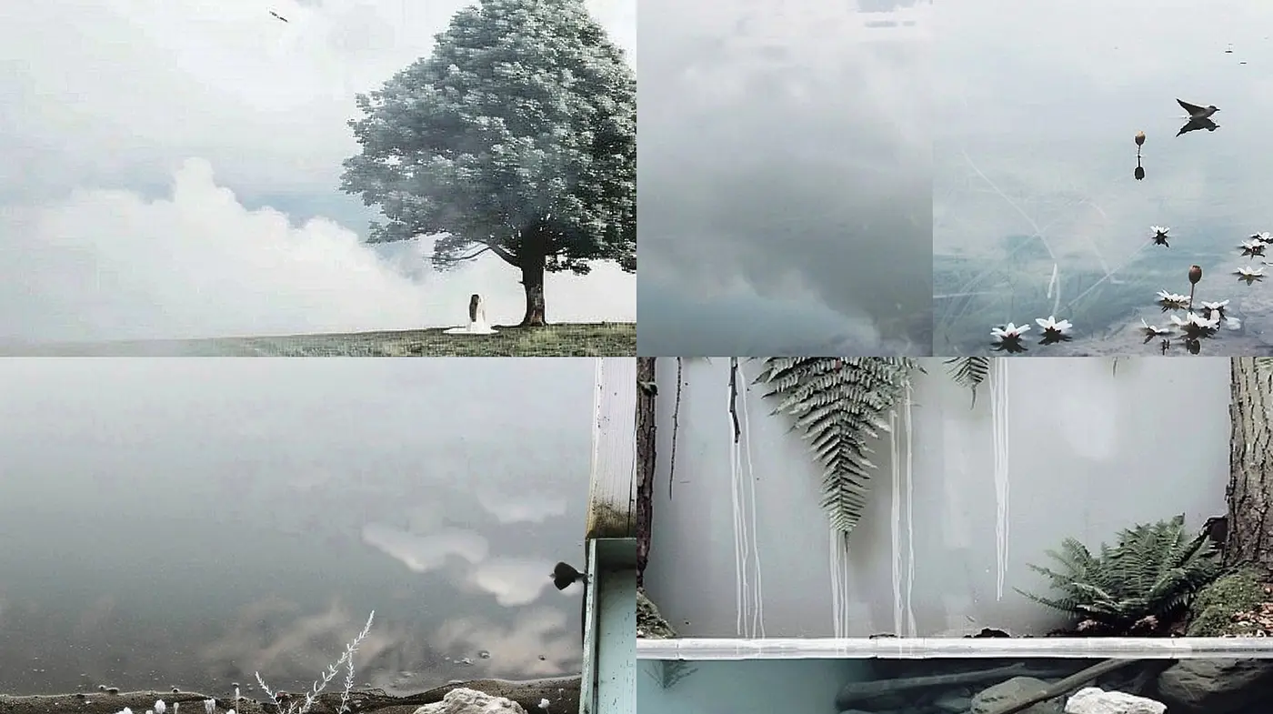 Ethereal Monochrome Blends with Whispered Botanical Hues - Midjourney sref style