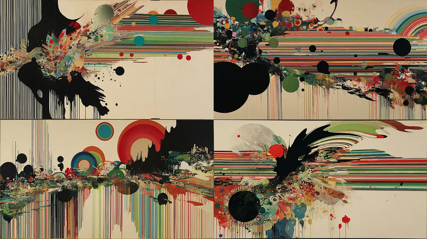 Dynamic Abstract Composition with Vivid Textures and Whimsical Elements - Midjourney sref style