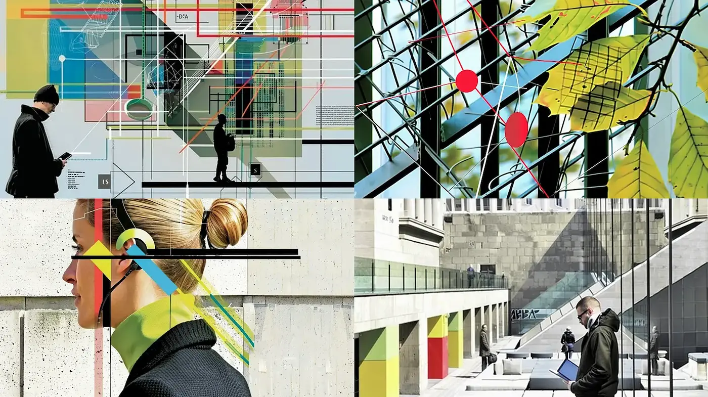 Contemporary Urban Abstraction with Geometric Elements - Midjourney sref style