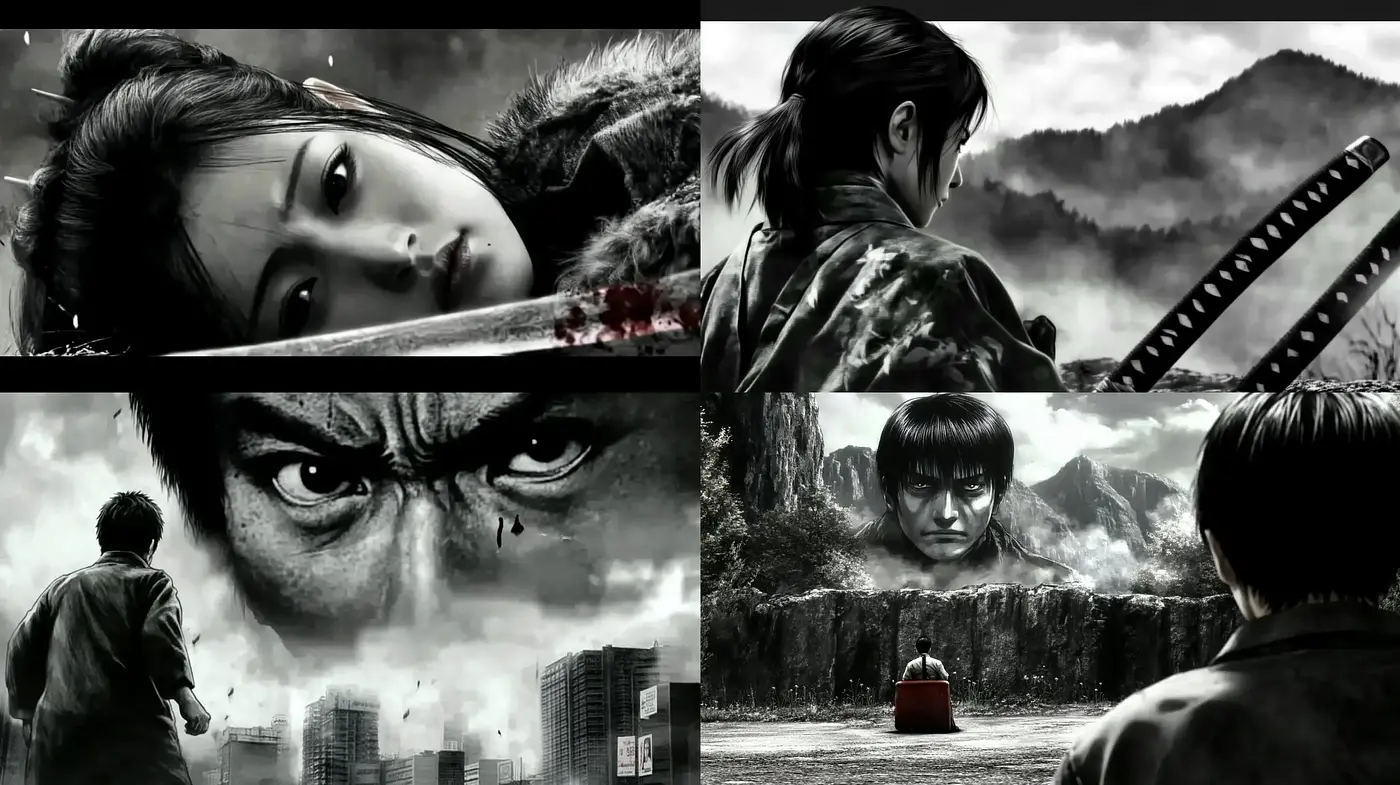 Monochromatic Cinematic Realism with Dark Ambience - Midjourney sref style