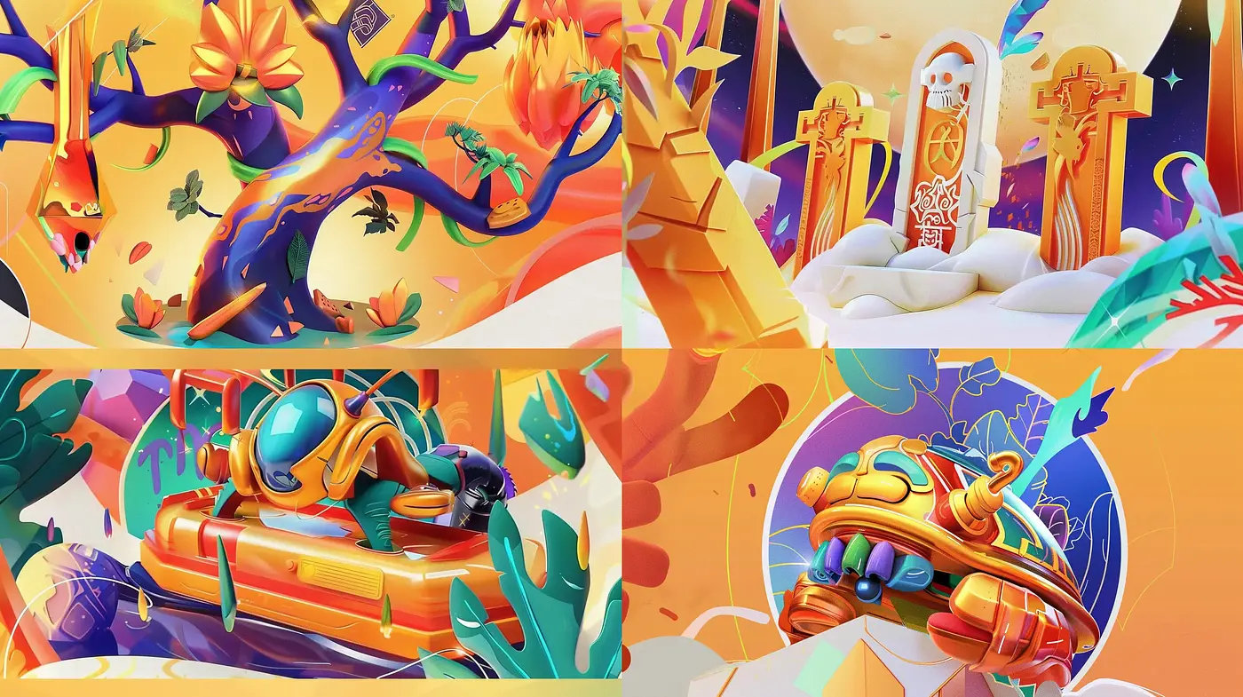 Surreal Fusion of Vivid Dreamscapes and Futuristic Forms - Midjourney sref style