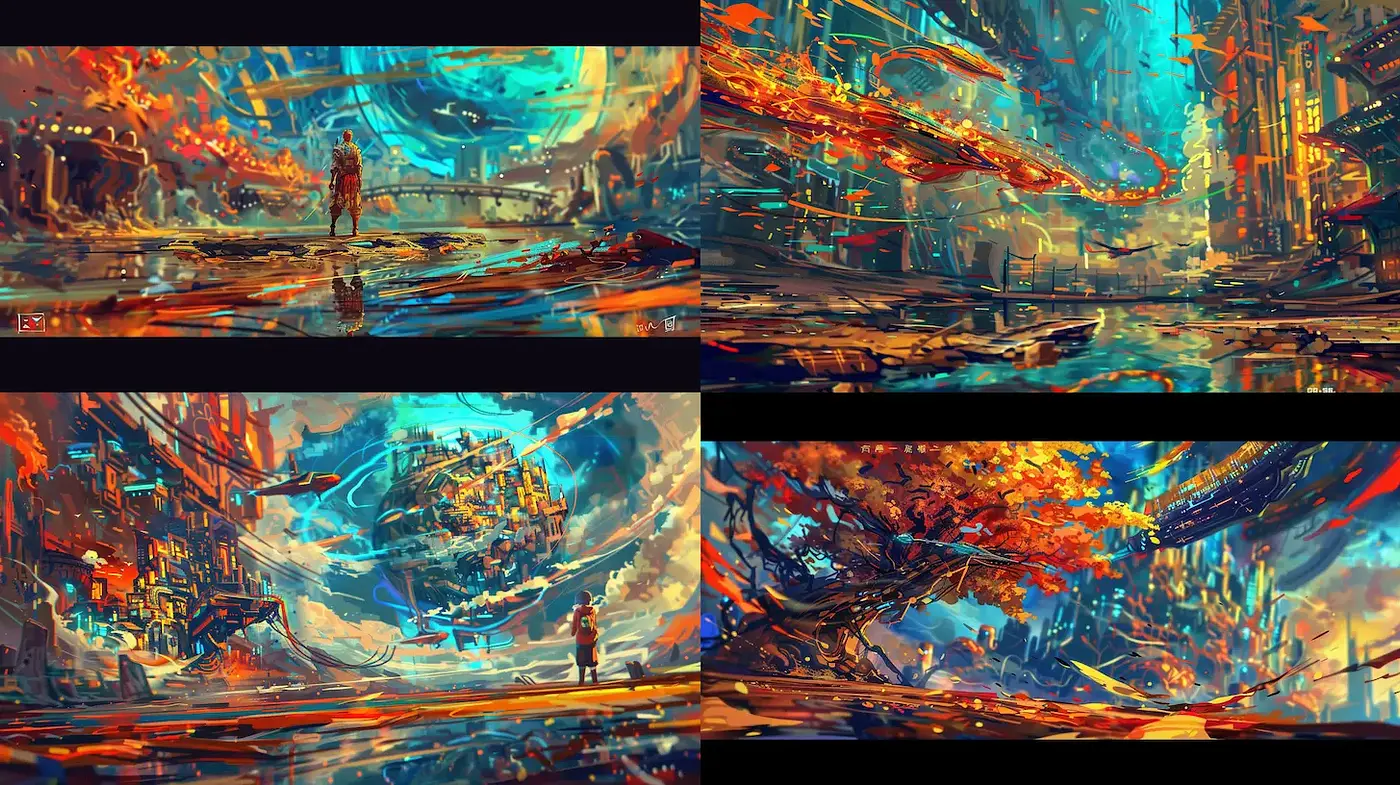 Vibrant and Dynamic Futuristic Landscapes with Fluid Textures - Midjourney sref style
