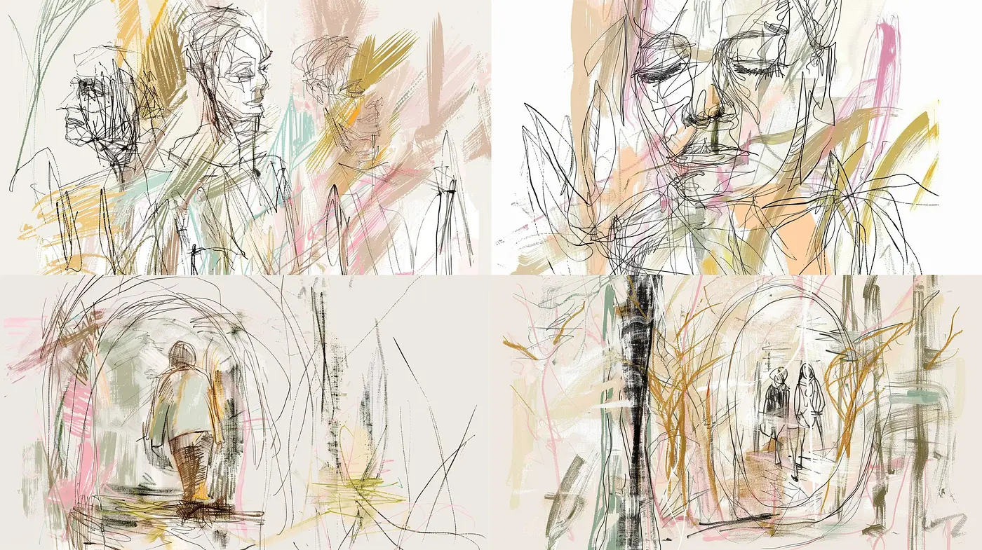 Abstract Expressionist Sketches with Ethereal Overtones - Midjourney sref style