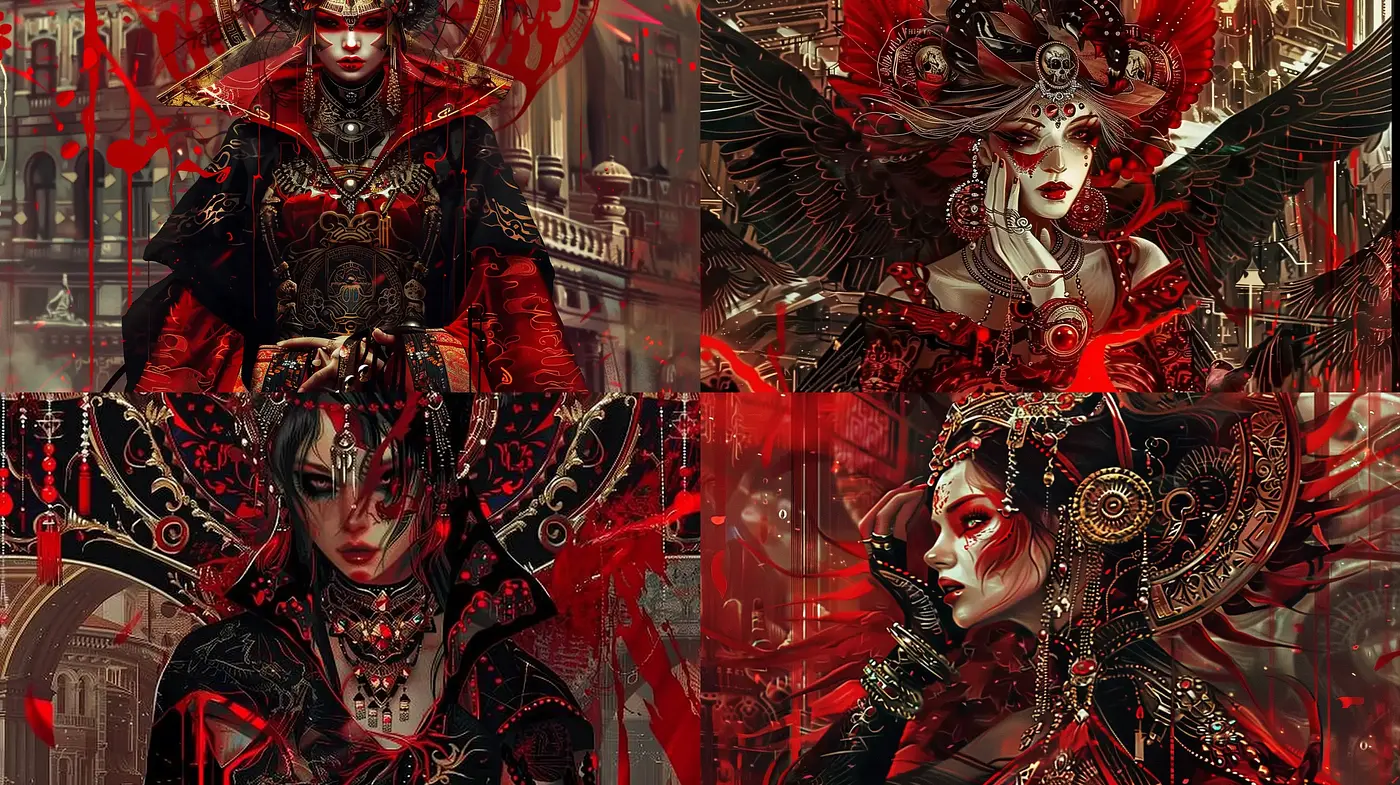 Gothic Elegance with Baroque Overtones and Digital Artistry - Midjourney sref style