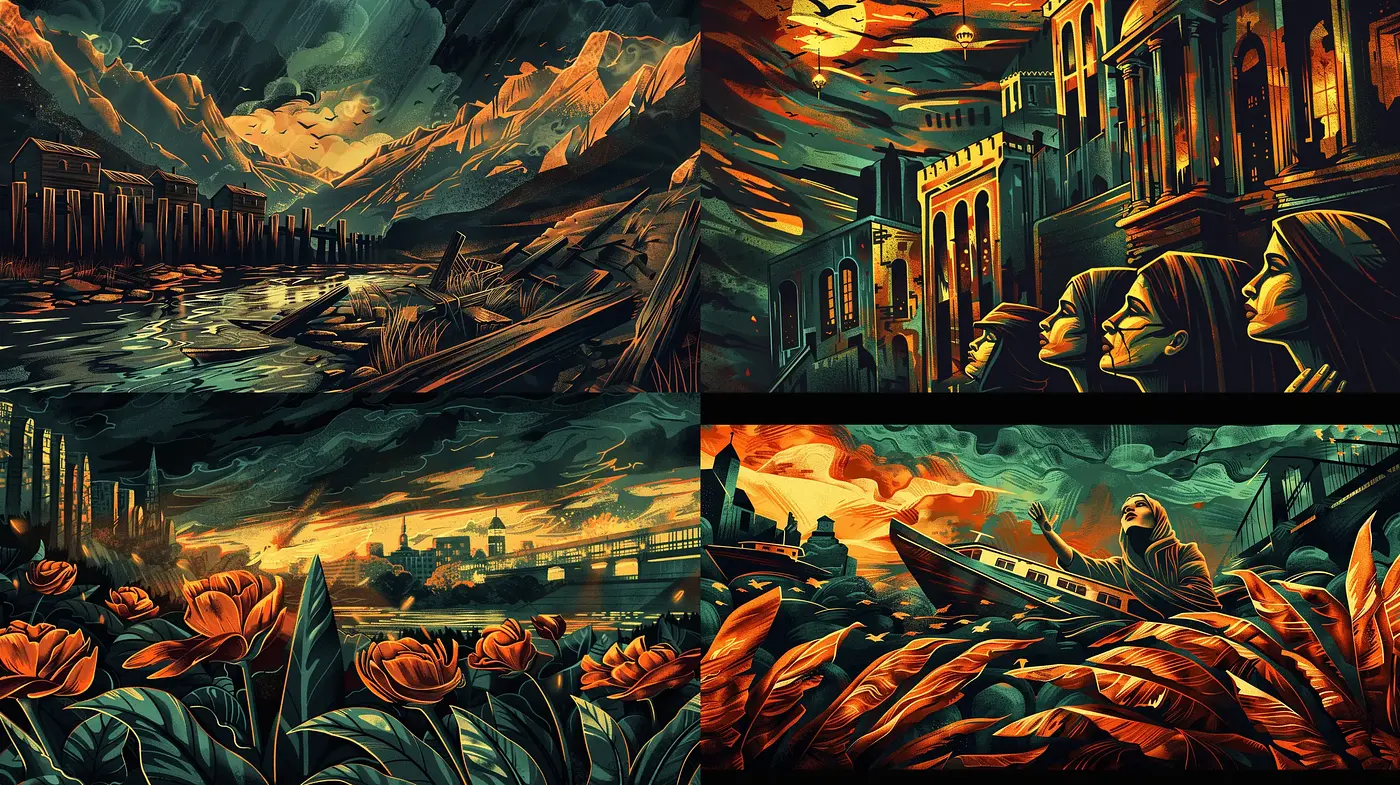 Luminous Twilight Vignettes: A Fusion of Digital Brushwork and Vibrant Hues - Midjourney sref style