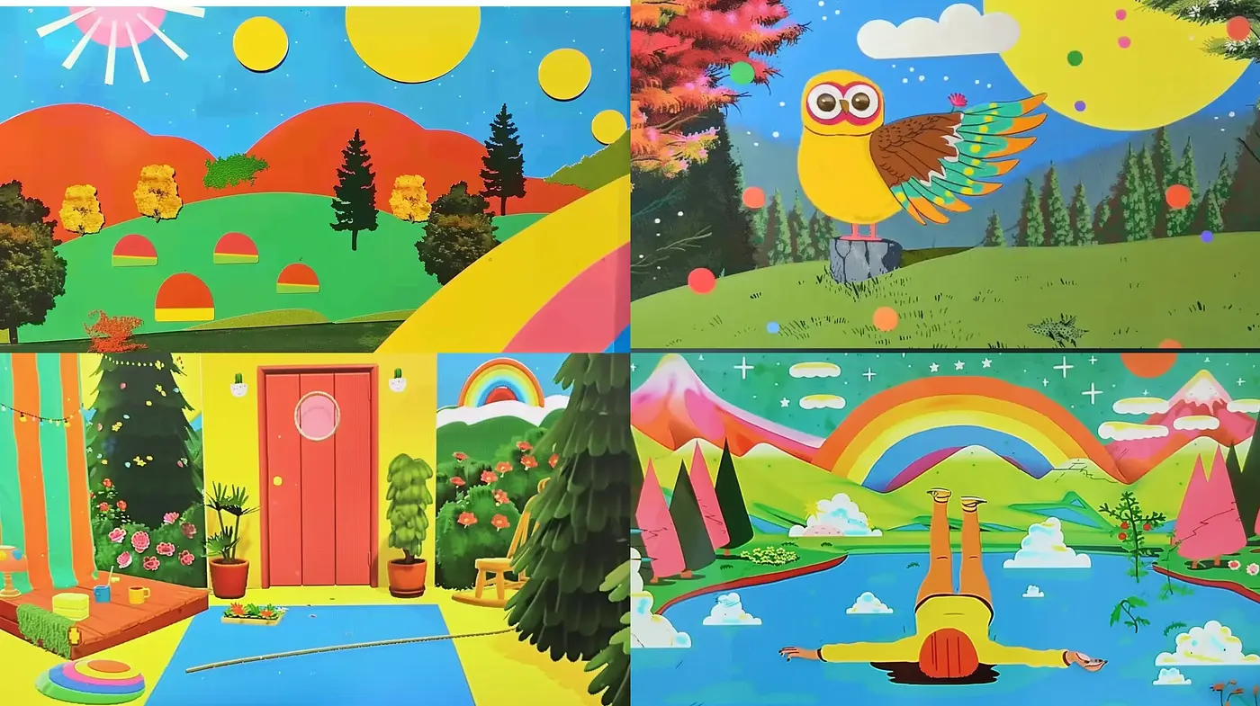 Vibrant Storybook Escapism with a Whimsical Retro Touch - Midjourney sref style