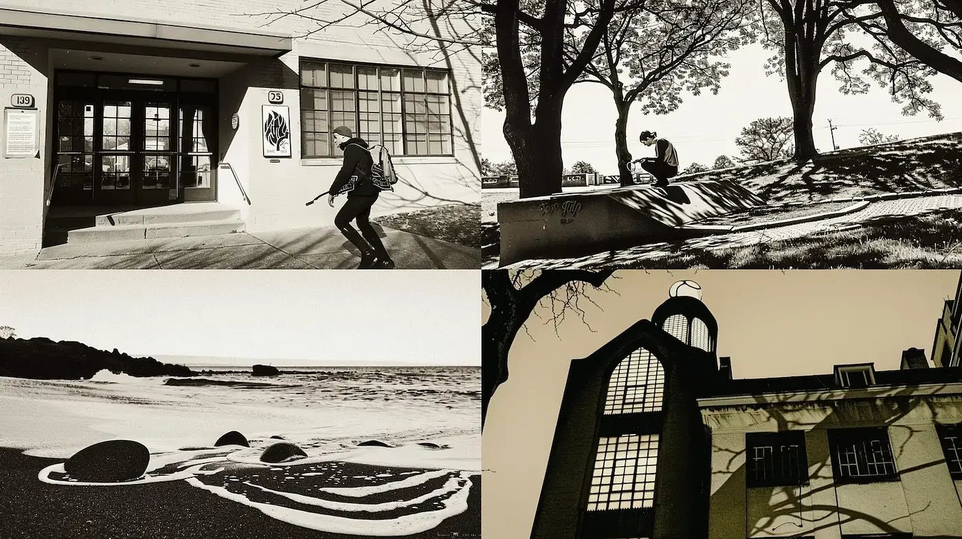 Monochromatic Scenes with Elements of Nature and Urban Architecture - Midjourney sref style