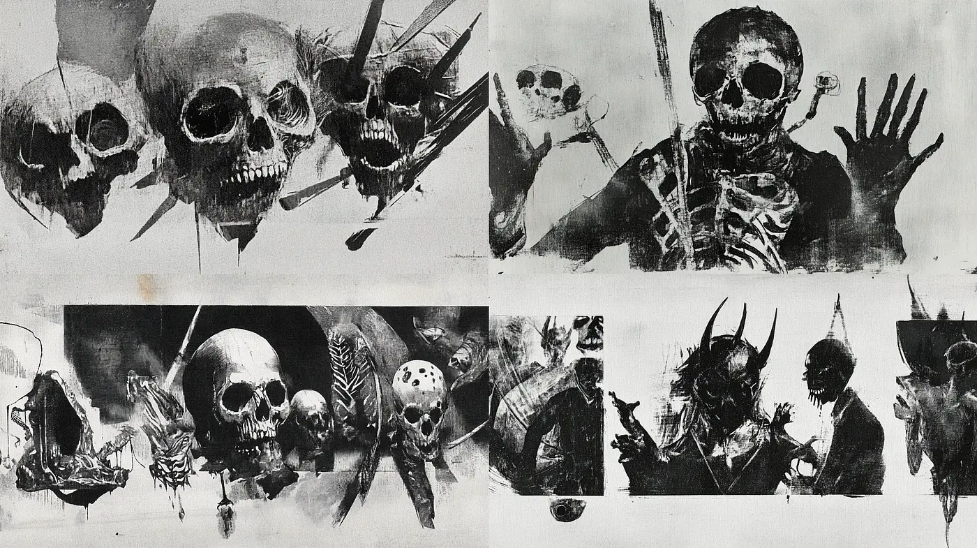 Monochromatic Macabre: An Ode to Dark Surrealism - Midjourney sref style