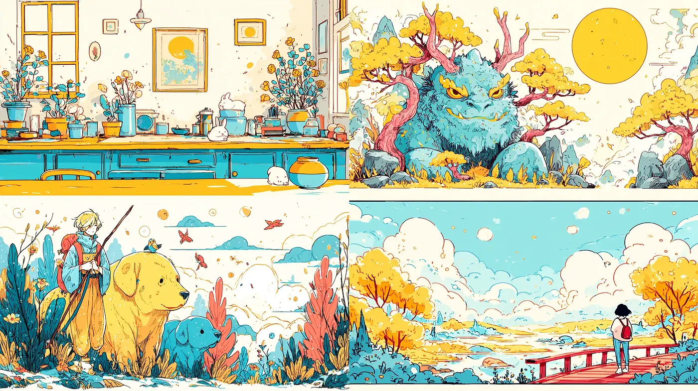 Whimsical and Vibrant Illustrative Style with Nature Themes - Midjourney sref style