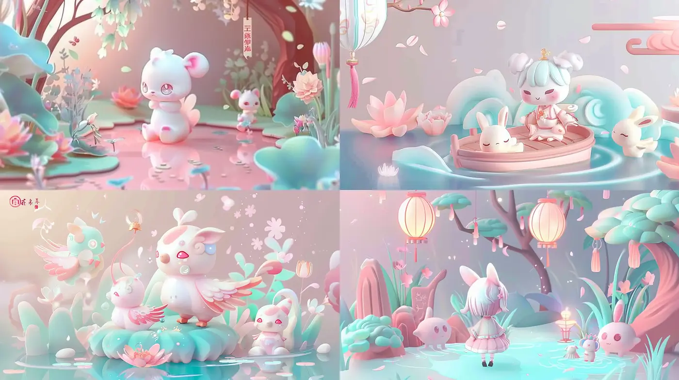 Enchanted Pastel Dreamscapes with Surreal Companions - Midjourney sref style