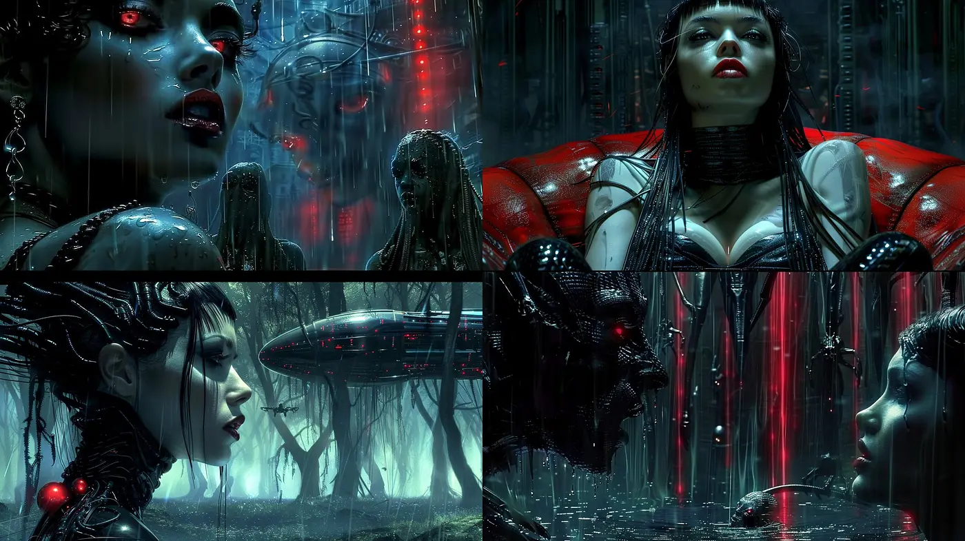 Ethereal Cyber Dreamscape: A Fusion of Organic Mystique and Digital Surreality - Midjourney sref style