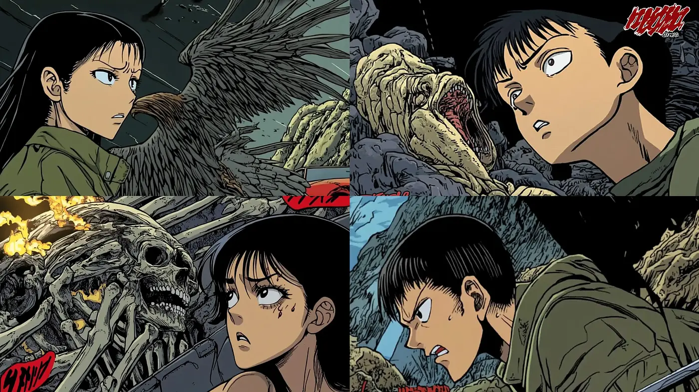 Gritty Anime-Inspired Dynamic Illustration Style - Midjourney sref style