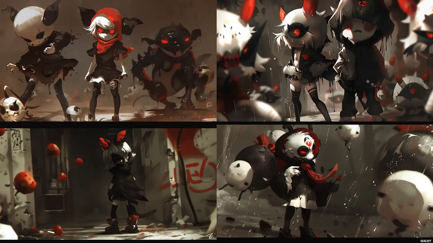 Eerie Macabre Parade with a Monochromatic Twist - Midjourney sref style