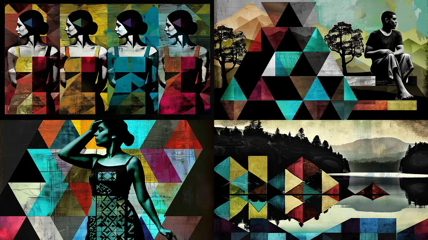Geometric Fusion of Vintage Elegance and Modern Artistry - Midjourney sref style
