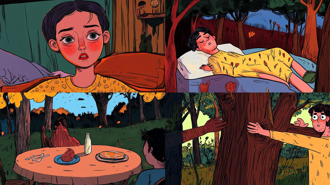 Whimsical Twilight Hues: A Melancholic Fusion of Comic and Art Nouveau Elements - Midjourney sref style