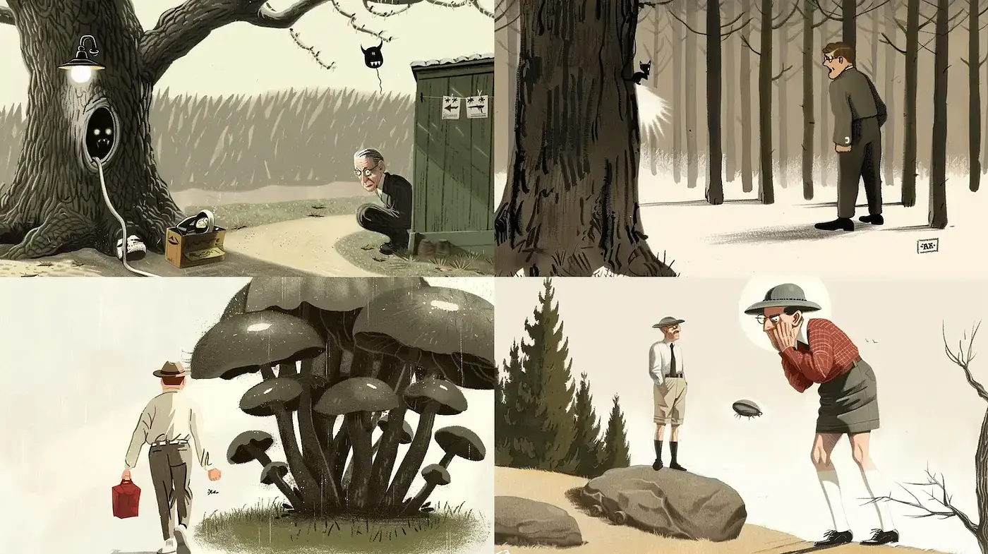 Whimsical Illustrations with a Quirky Narrative - Midjourney sref style