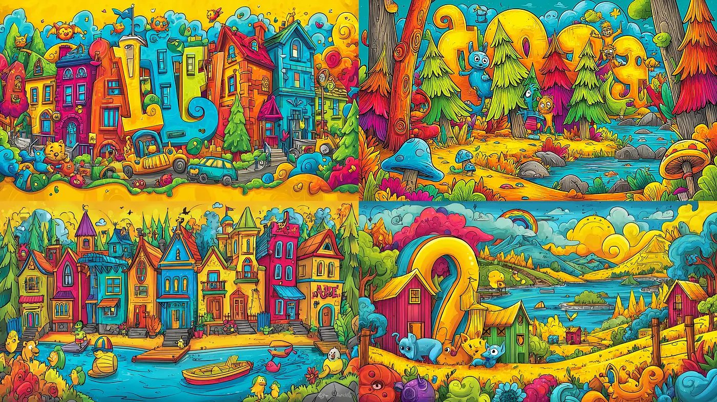 Vibrantly Whimsical Illustrations with Playful Elements - Midjourney sref style