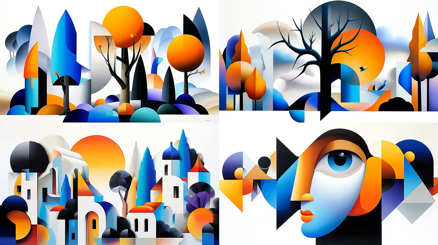 Vibrant Geometric Landscapes with a Surrealist Touch - Midjourney sref style