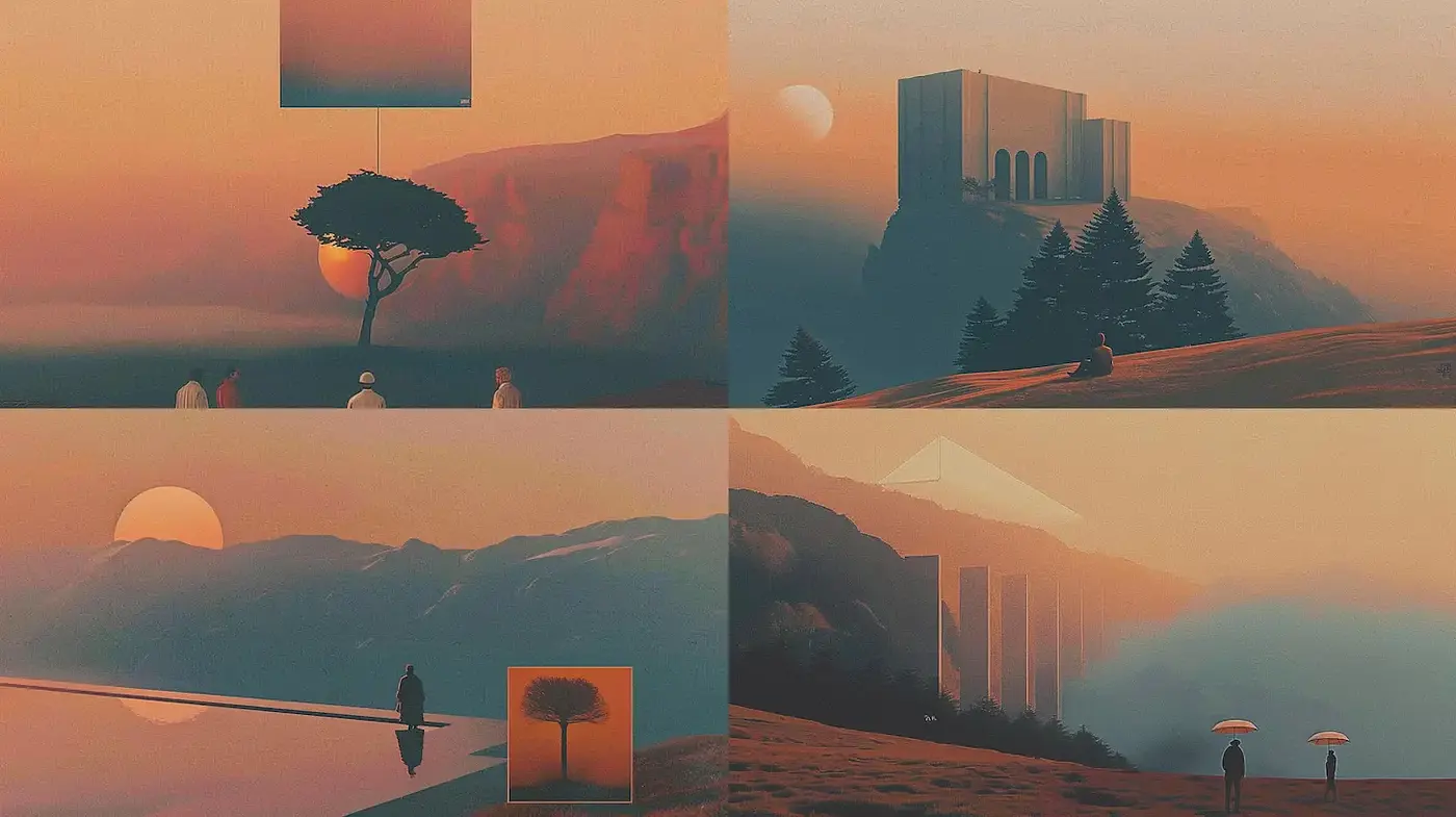 Surreal and Ethereal Landscape Aesthetics with a Harmonious Palette - Midjourney sref style