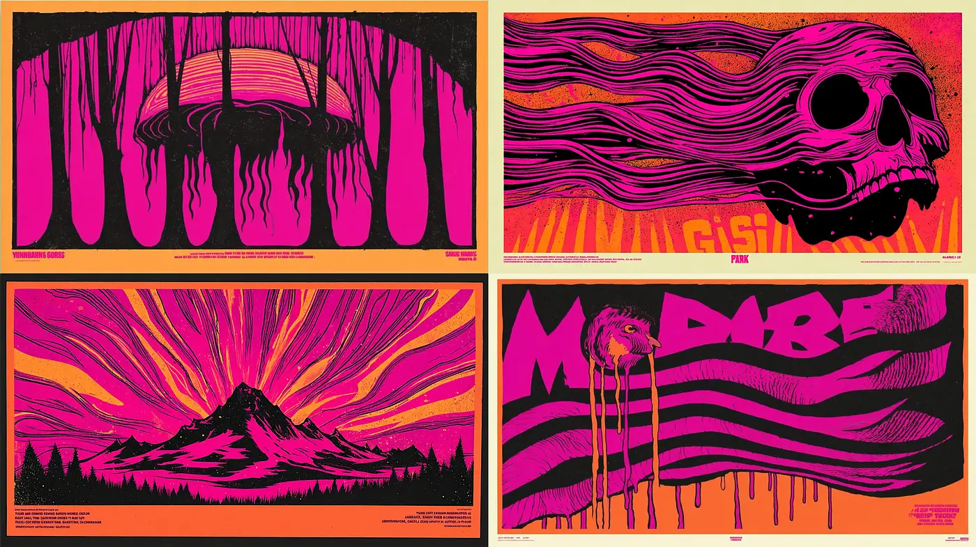 Bold and Vibrant Psychedelic Art with a Grotesque Edge - Midjourney sref style