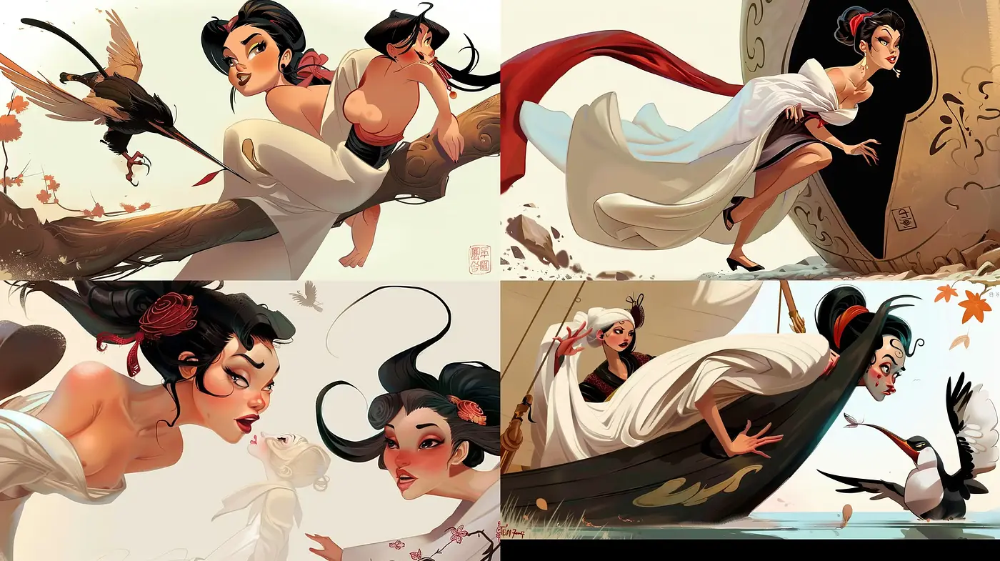 Elegant Strokes and Dynamic Movement in Stylized Illustration - Midjourney sref style