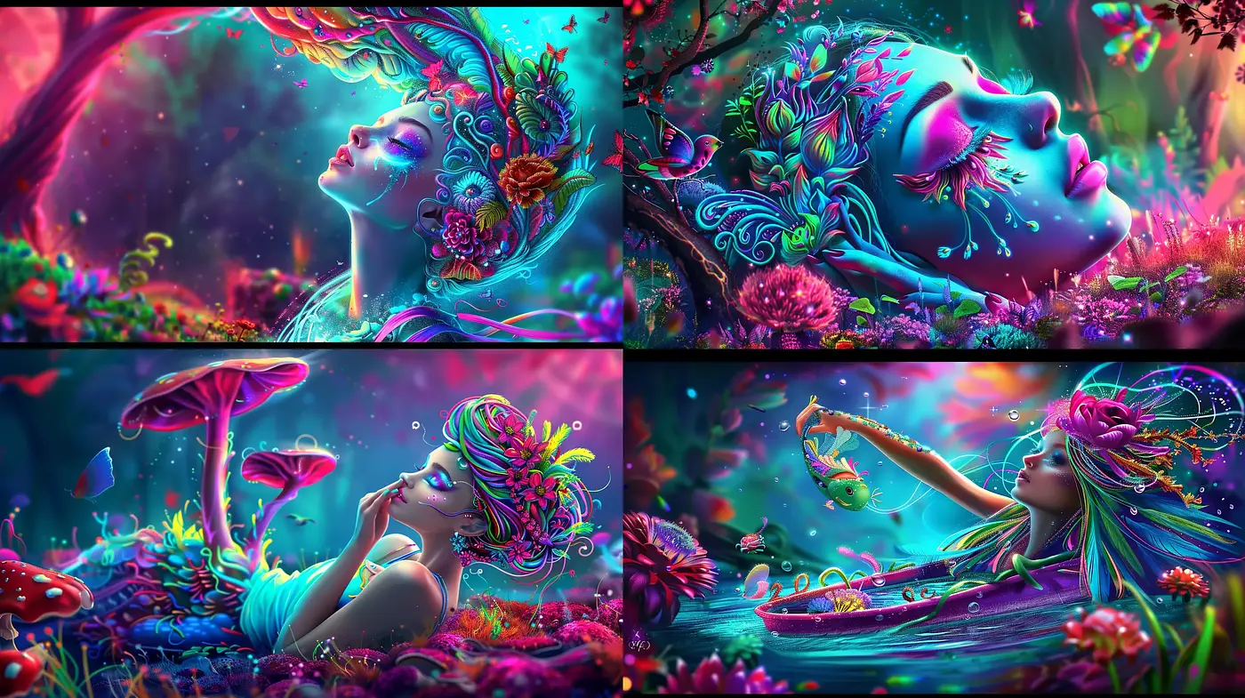 Enchanted Ethereal Dreamscapes in Vibrant Hues - Midjourney sref style