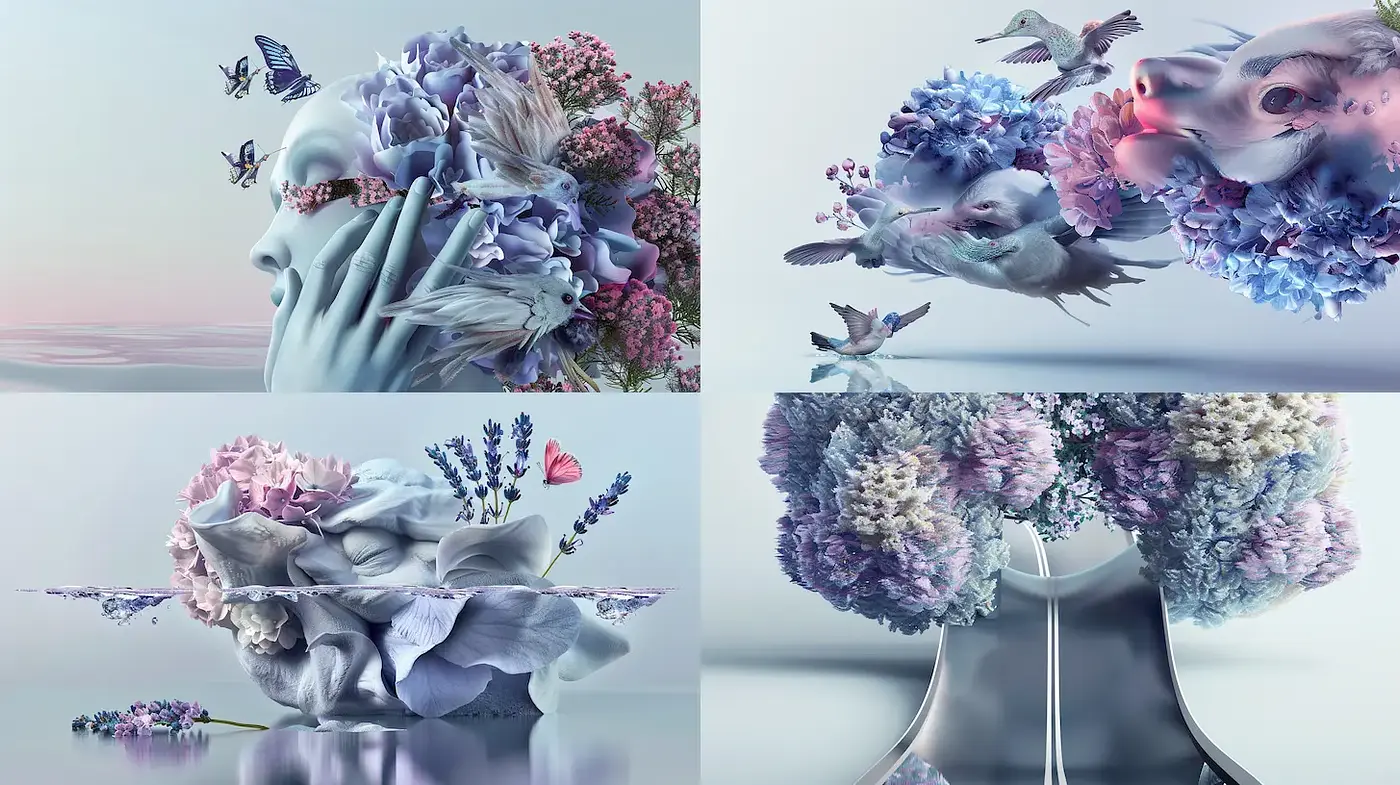 Surreal Floral Fantasy with Ethereal Aesthetics - Midjourney sref style