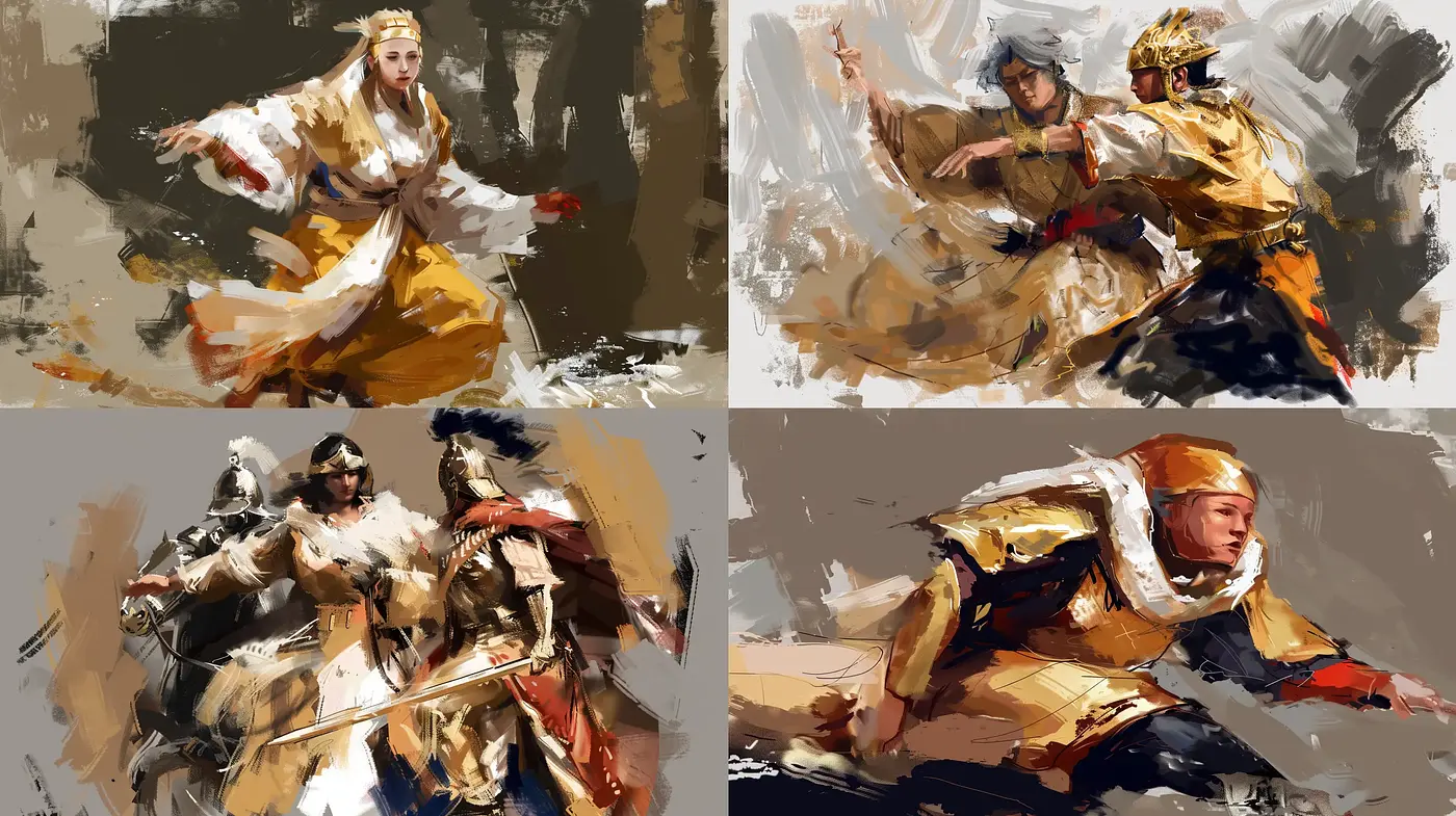 Dynamic Brushstroke Elegance in Sepia Tones - Midjourney sref style