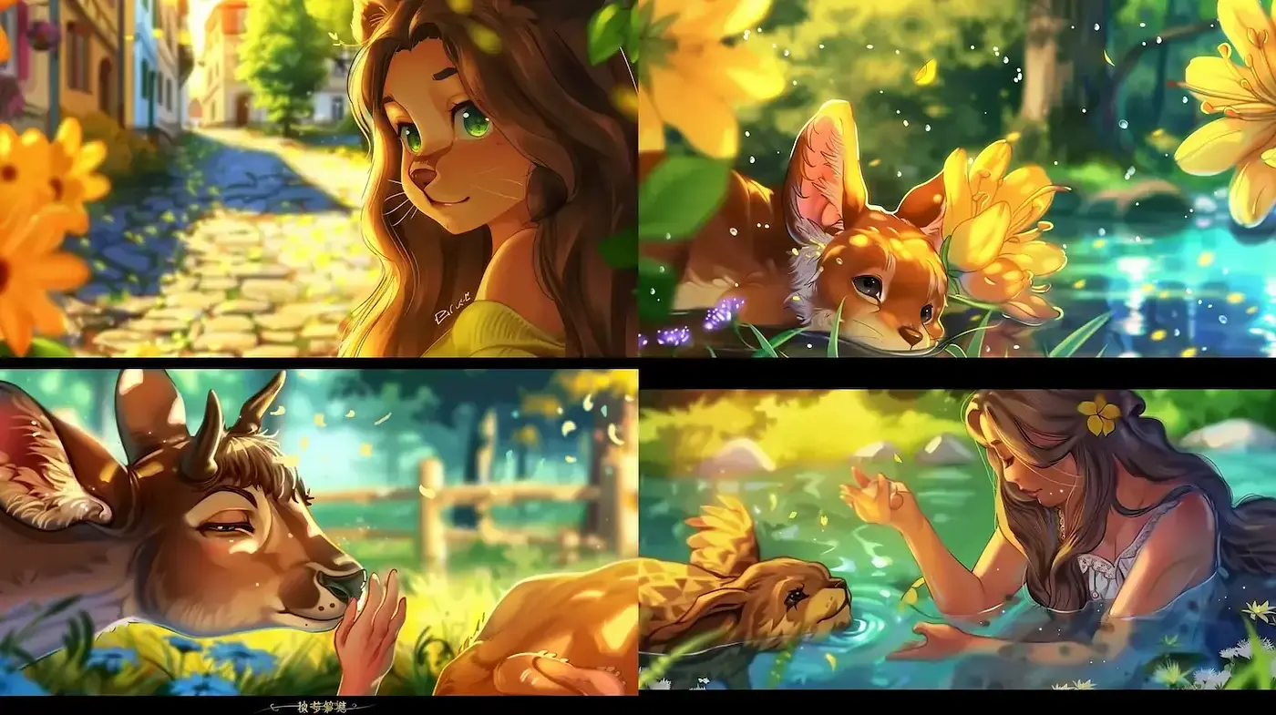 Luminous Arcadia: A Warm Pastel Ode to Enchanted Nature and Whimsical Companionship - Midjourney sref style
