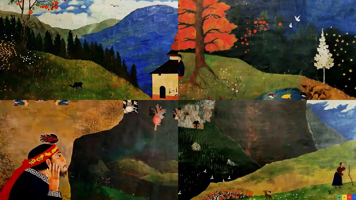 Enigmatic Tapestry of Folklore: A blend of Rustic Charm and Mythical Narrative in Art - Midjourney sref style