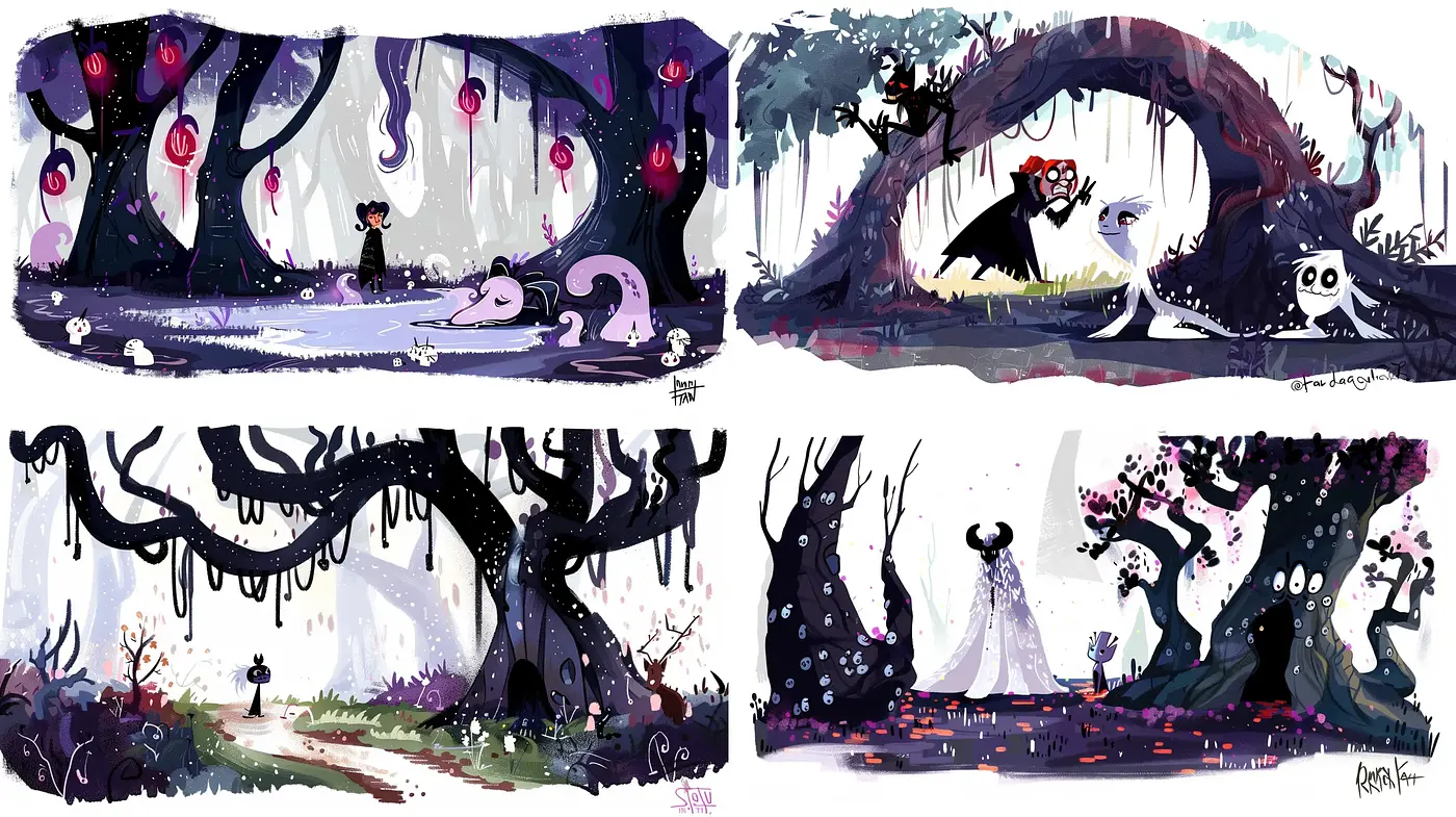 Whimsical Fantasy Storybook Illustrations with a Painterly Style - Midjourney sref style