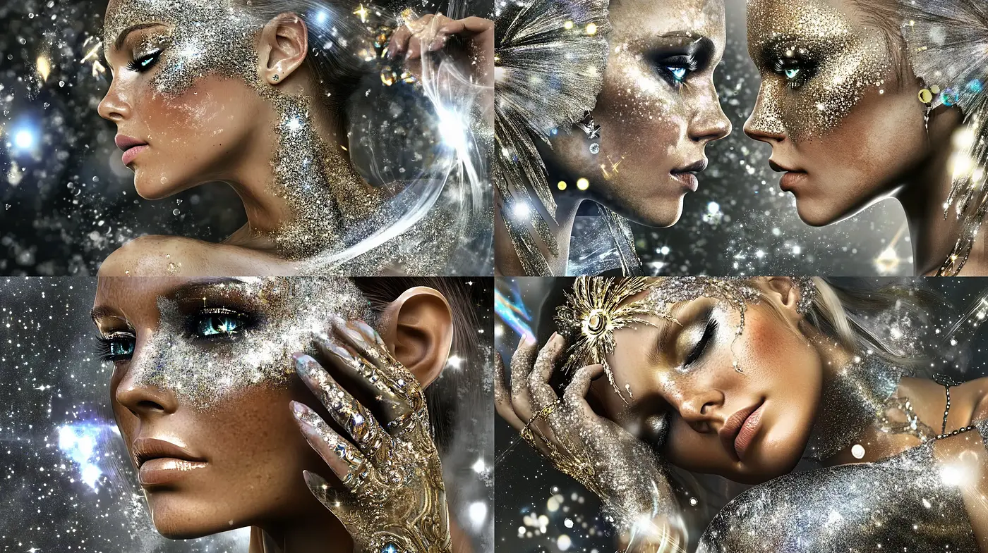 Celestial Stardust: A Shimmering Fusion of Ethereal Beauty and Cosmic Elegance - Midjourney sref style