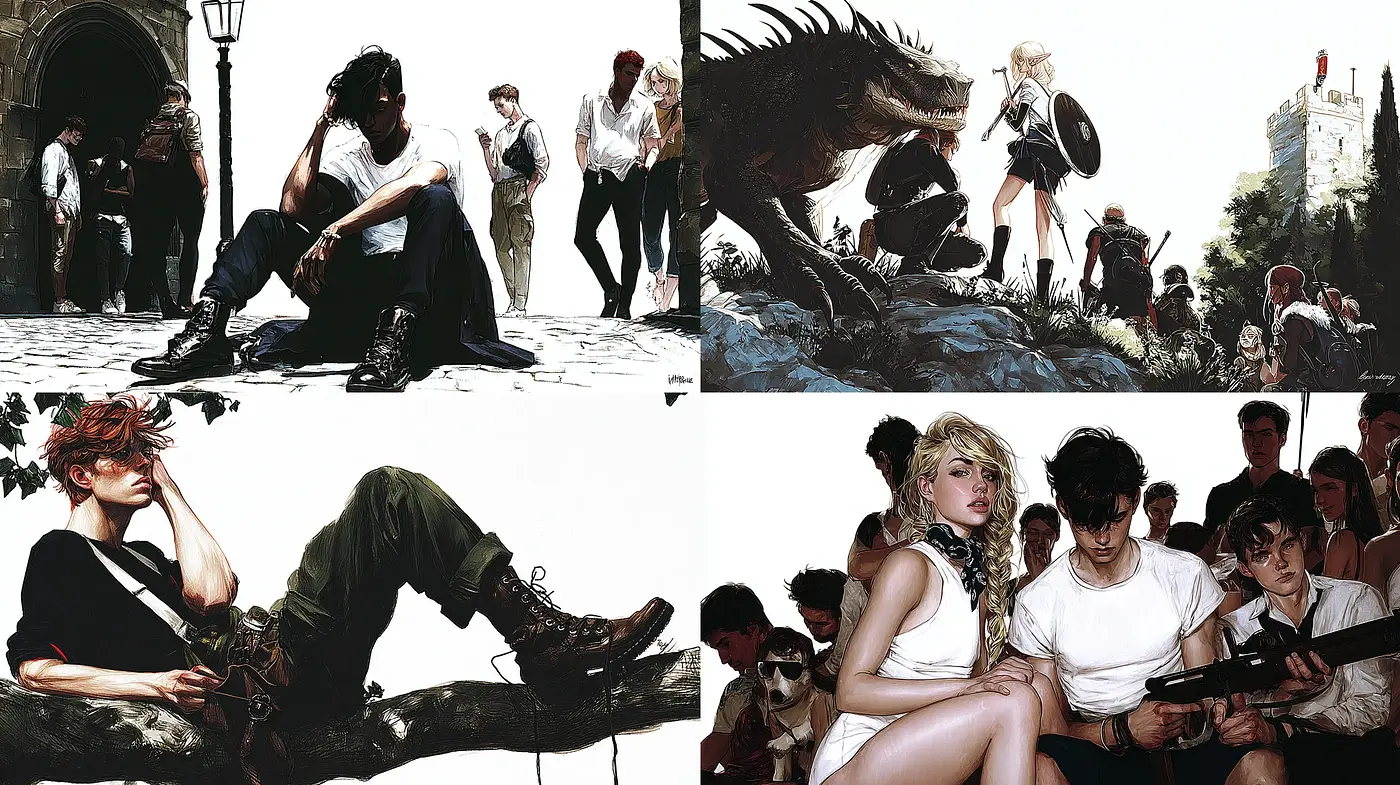 Dynamic and expressive illustrations with a blend of realism and stylization - Midjourney sref style