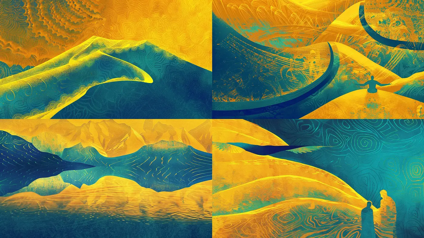 Luminous Textural Waves in a Surreal Dreamscape - Midjourney sref style