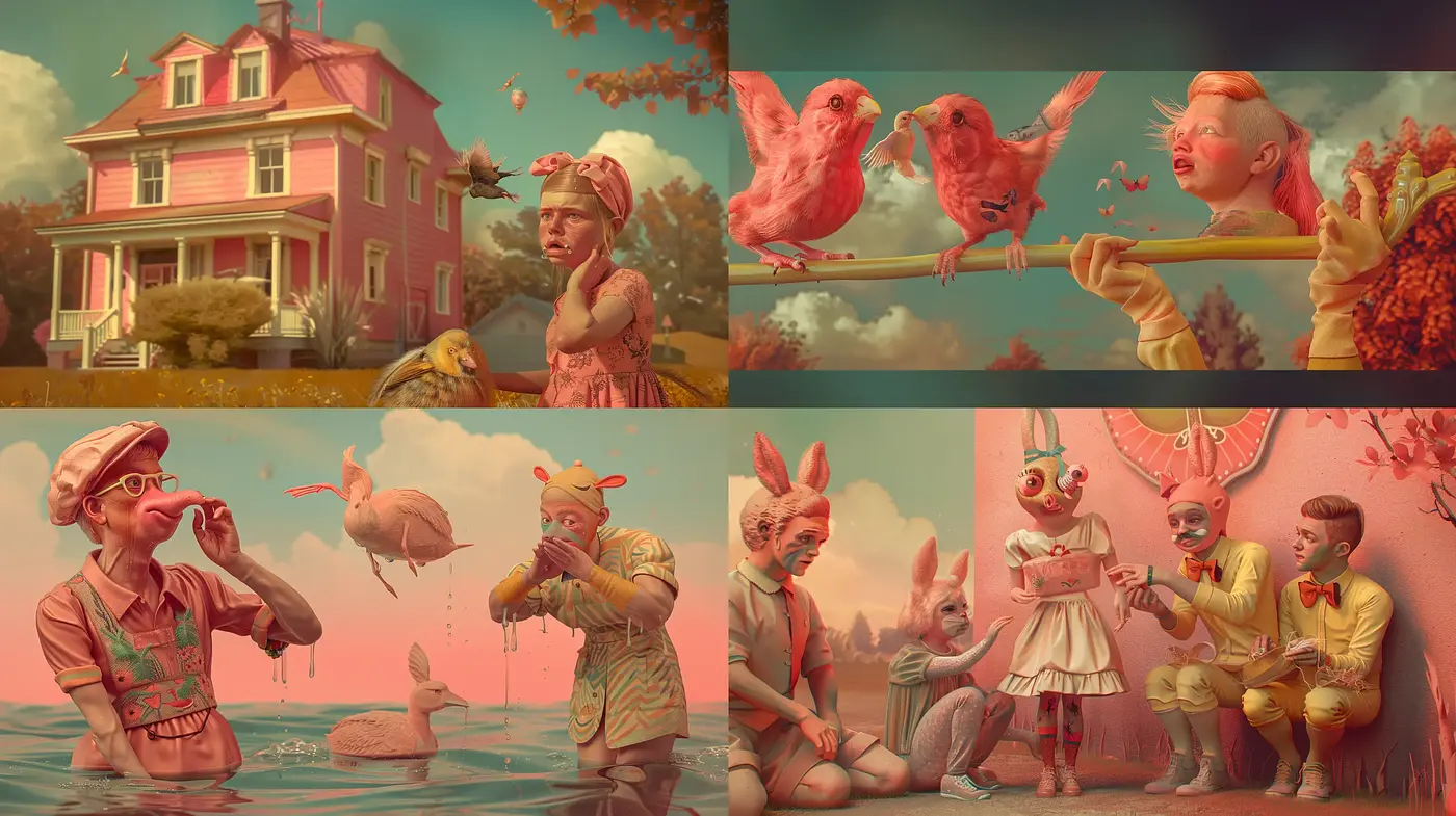 Surreal Pastel Menagerie: A Dreamlike Fusion of Vintage Aesthetics and Animal Whimsy - Midjourney sref style